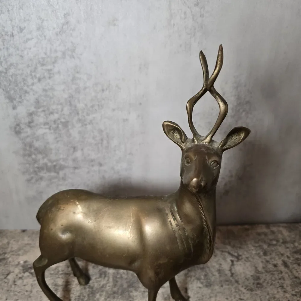 Vintage Mid Century Modern brass Antelope Deer figurine 10x6.5 - Picture 2 of 7